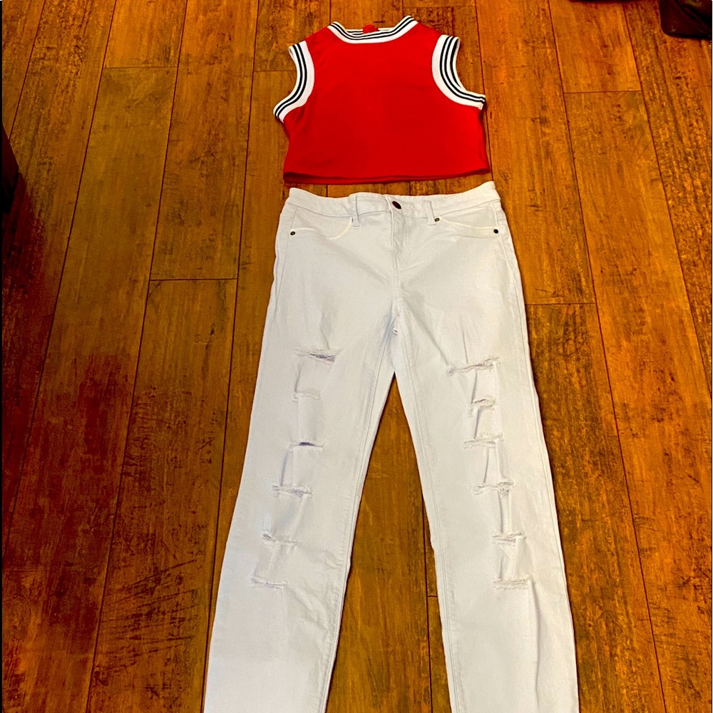 Balera Dance Costume Adult Small HIP HOP / TAP White Jeans and Red Half Top